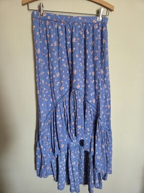 American Eagle Outfitters Blue Floral High-Low Midi Skirt